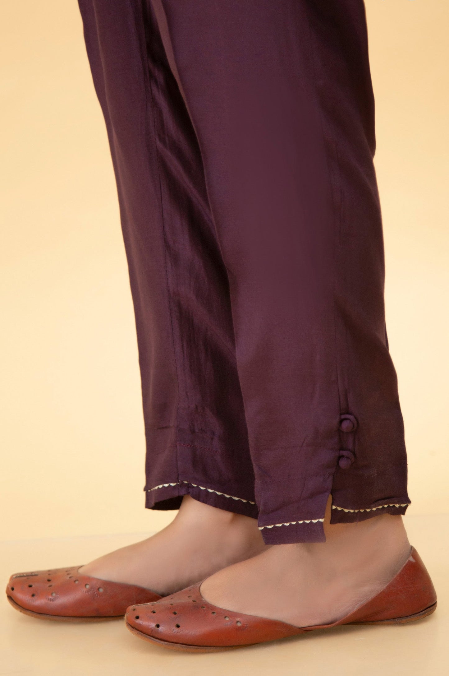 Basic Raw Silk Cigarette Pants - Purple