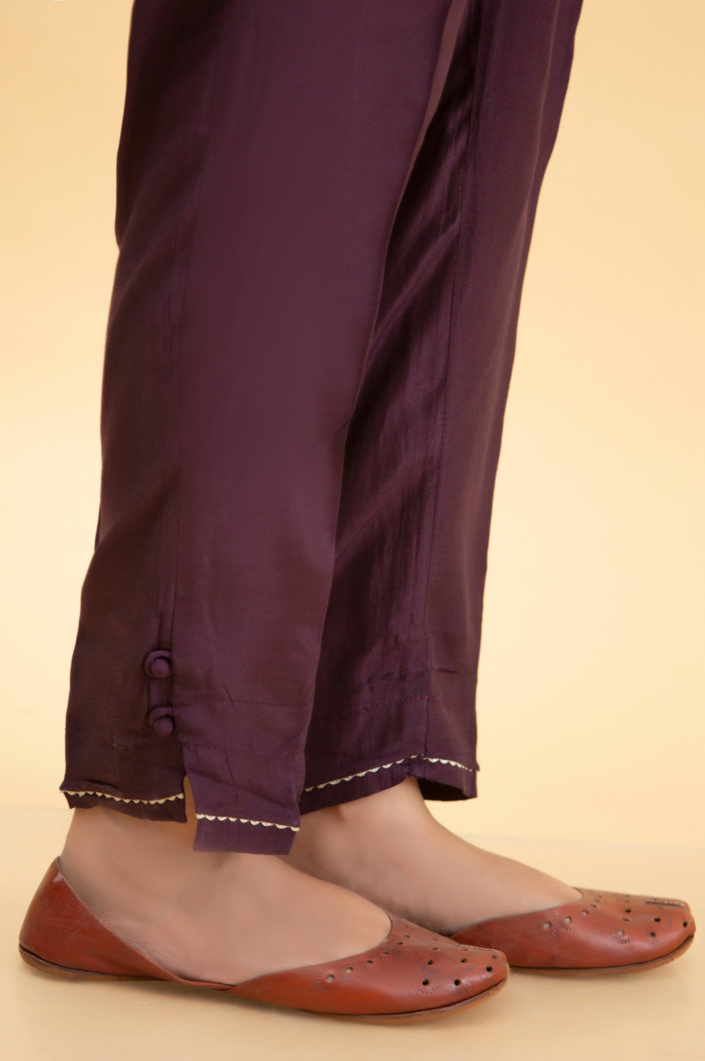 Basic Raw Silk Cigarette Pants - Purple