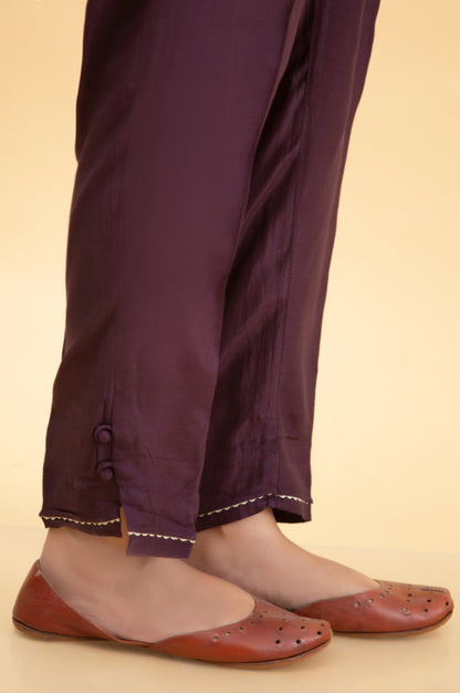 Basic Raw Silk Cigarette Pants - Purple