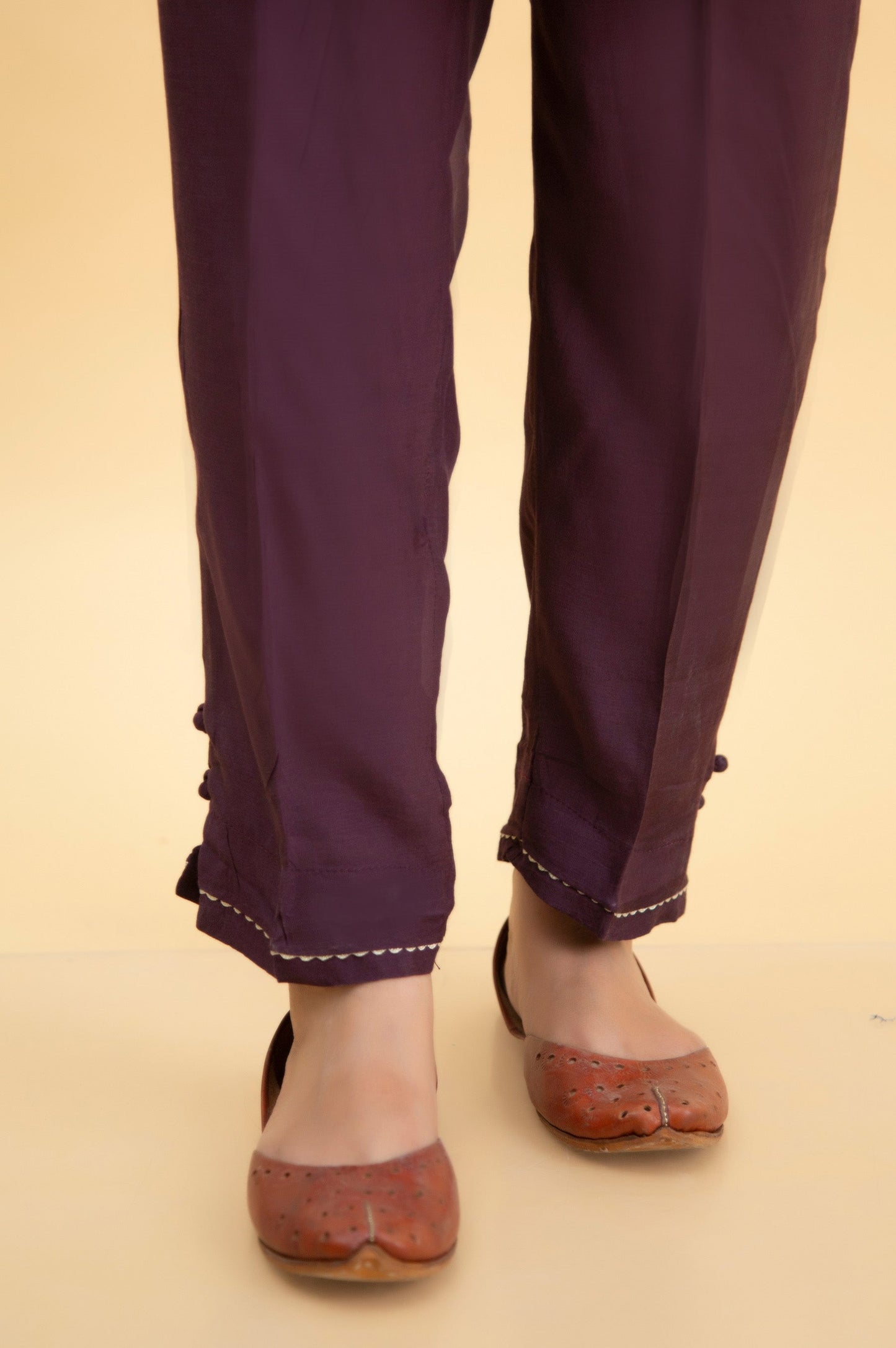 Basic Raw Silk Cigarette Pants - Purple