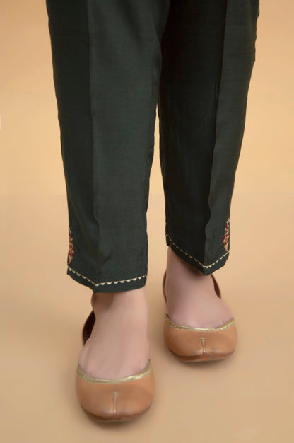 Basic Raw Silk Cigarette Pants - Green