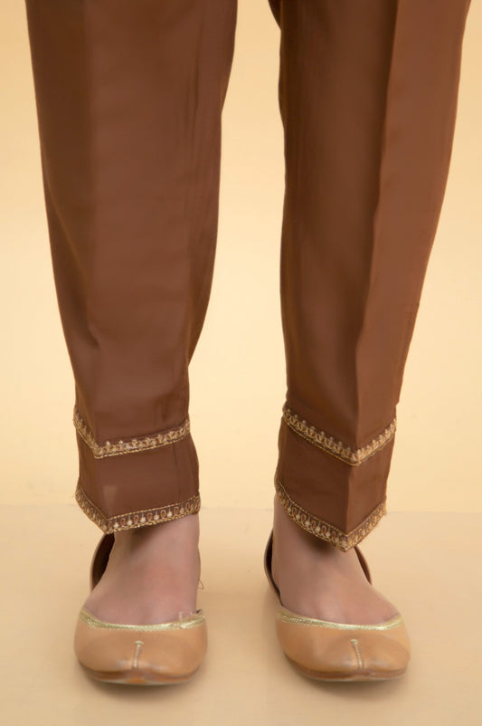 Basic Raw Silk Cigarette Pants - Copper