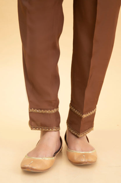 Basic Raw Silk Cigarette Pants - Copper