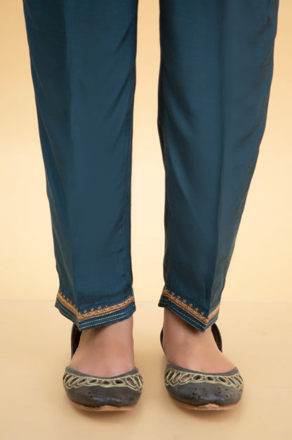 Basic Raw Silk Cigarette Pants - Blue