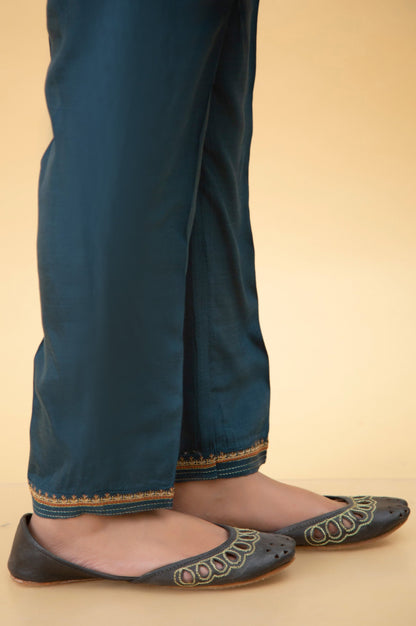 Basic Raw Silk Cigarette Pants - Blue