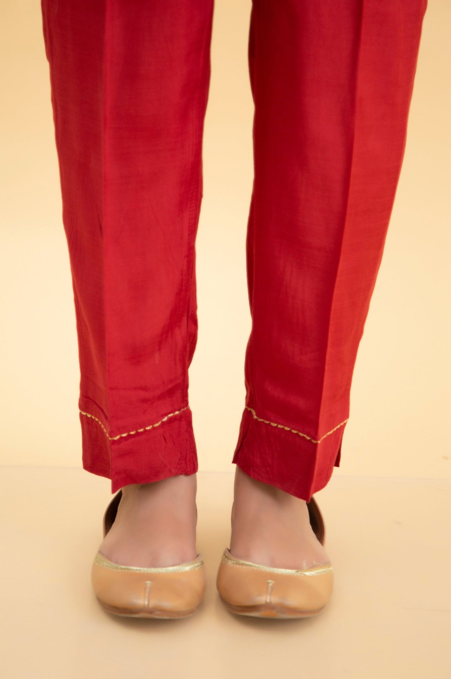 Basic Raw Silk Cigarette Pants - Maroon