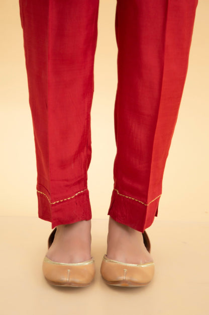 Basic Raw Silk Cigarette Pants - Maroon