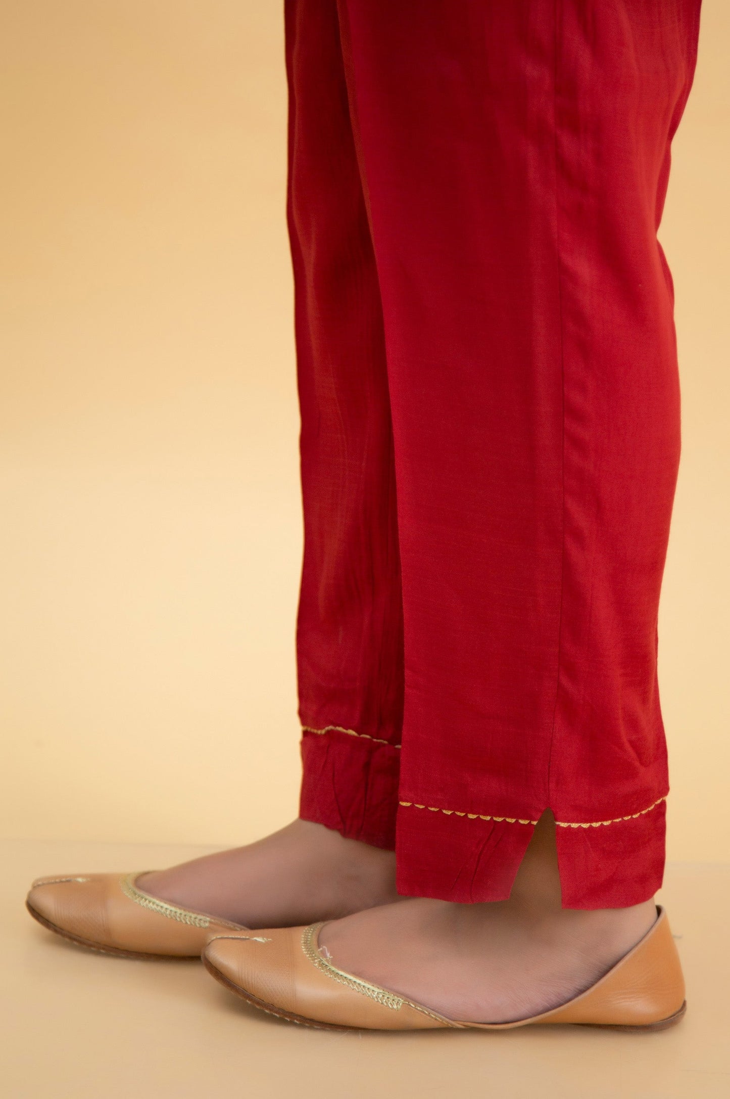 Basic Raw Silk Cigarette Pants - Maroon