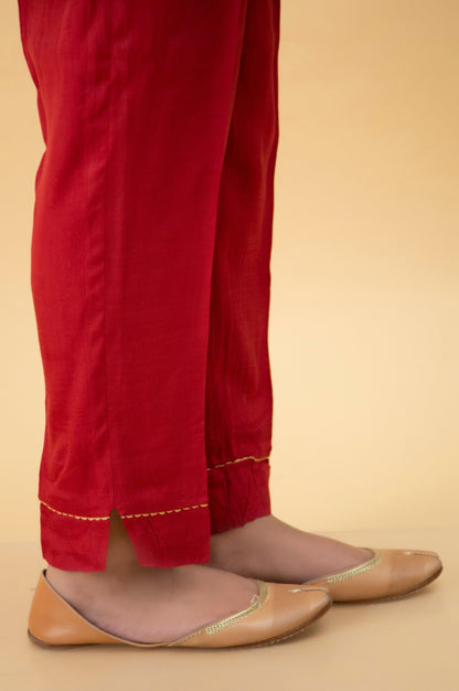 Basic Raw Silk Cigarette Pants - Maroon