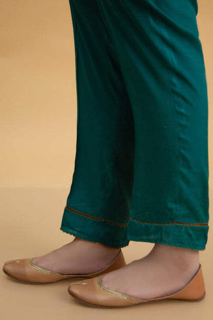 Basic Raw Silk Cigarette Pants - Sea Green