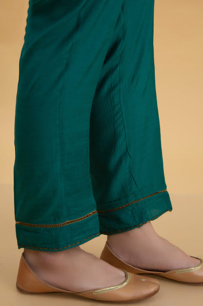 Basic Raw Silk Cigarette Pants - Sea Green