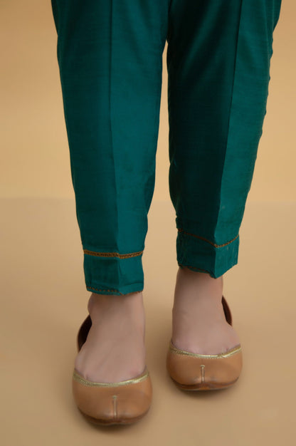 Basic Raw Silk Cigarette Pants - Sea Green