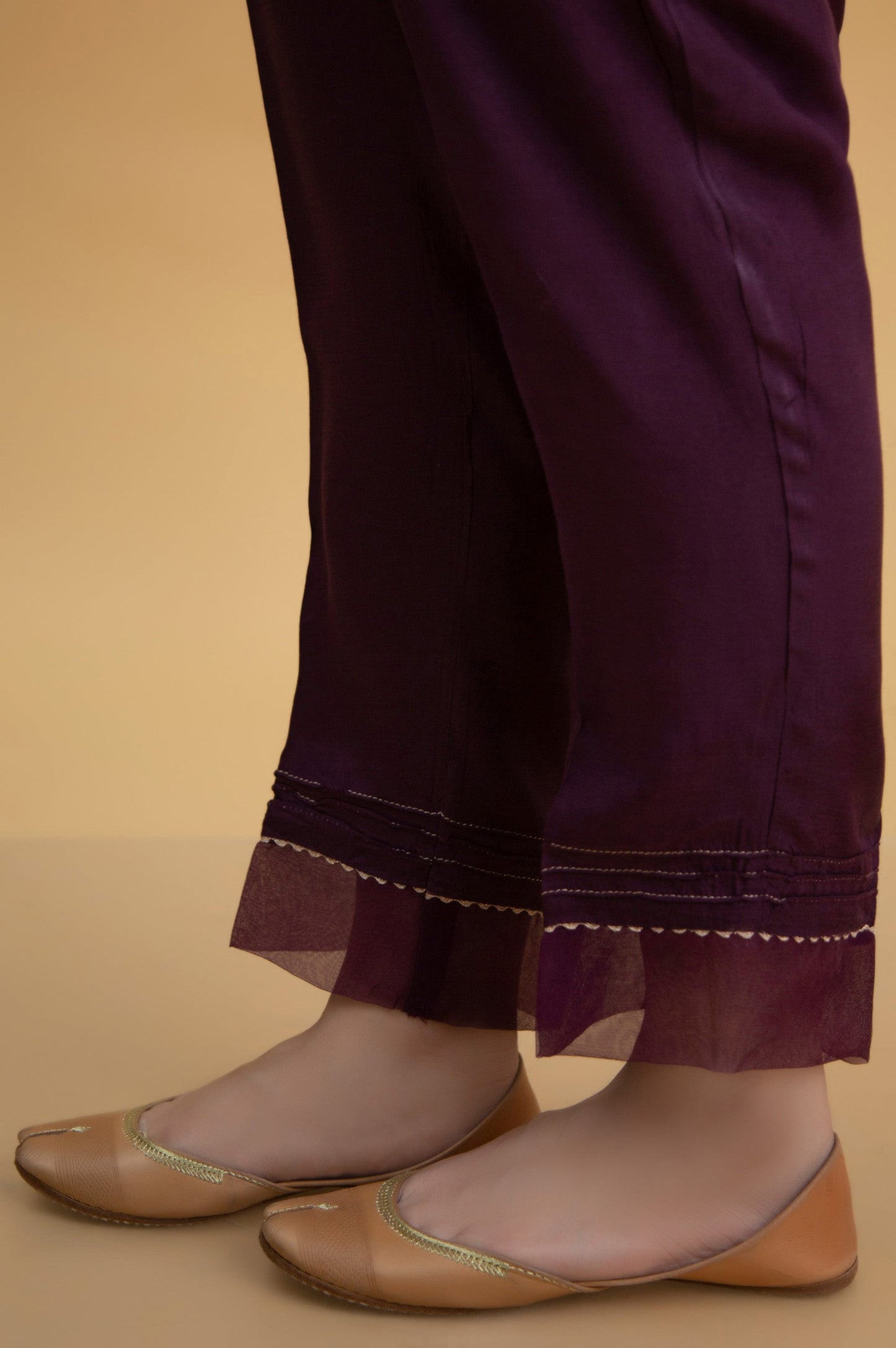 Basic Raw Silk Cigarette Pants - Purple