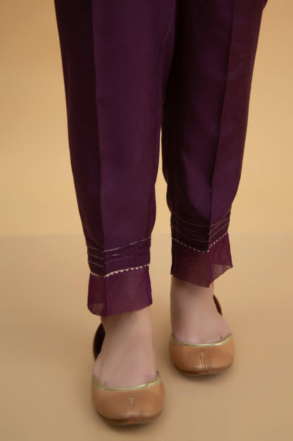 Basic Raw Silk Cigarette Pants - Purple