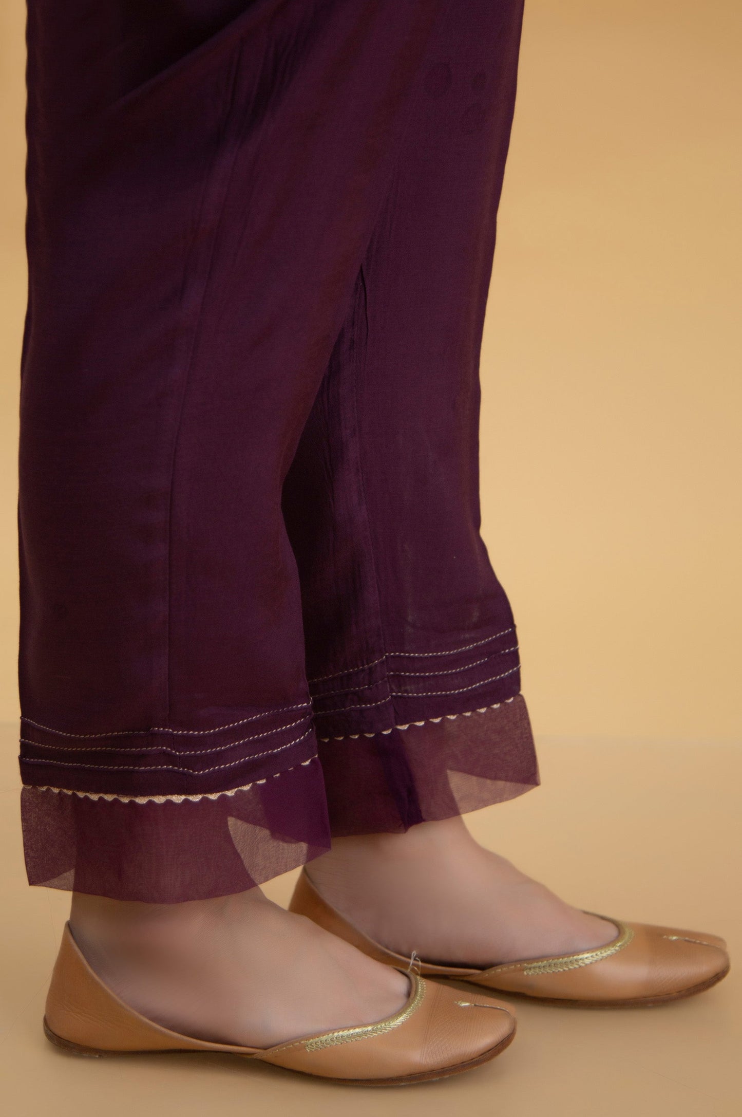 Basic Raw Silk Cigarette Pants - Purple