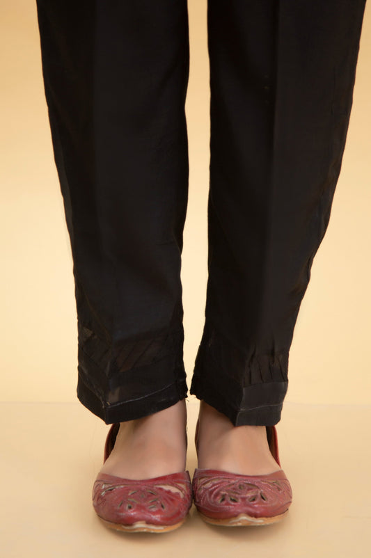 Basic Raw Silk Cigarette Pants - Black