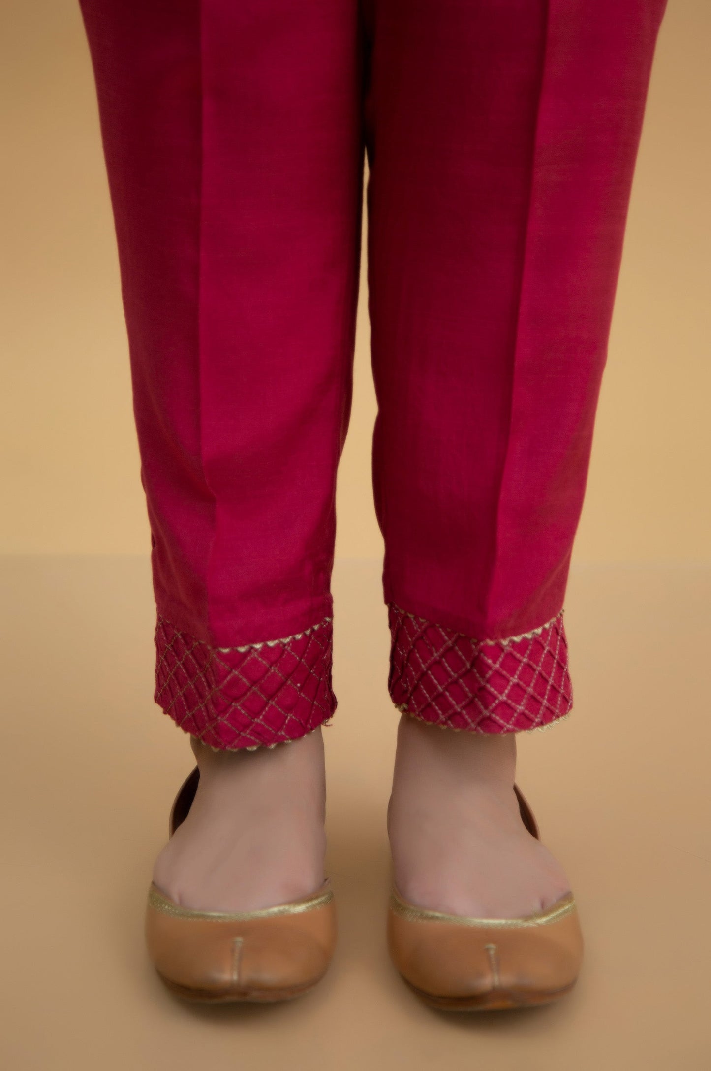 Basic Raw Silk Cigarette Pants - Pink