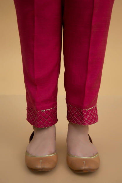 Basic Raw Silk Cigarette Pants - Pink