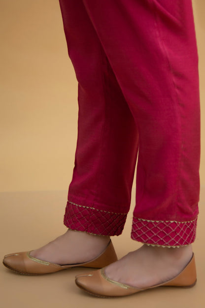 Basic Raw Silk Cigarette Pants - Pink