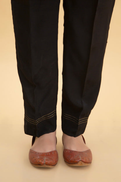 Basic Raw Silk Cigarette Pants - Black