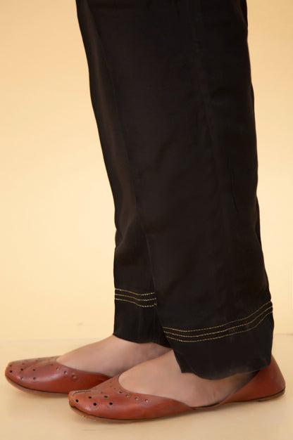 Basic Raw Silk Cigarette Pants - Black