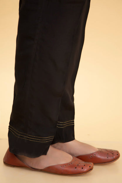 Basic Raw Silk Cigarette Pants - Black