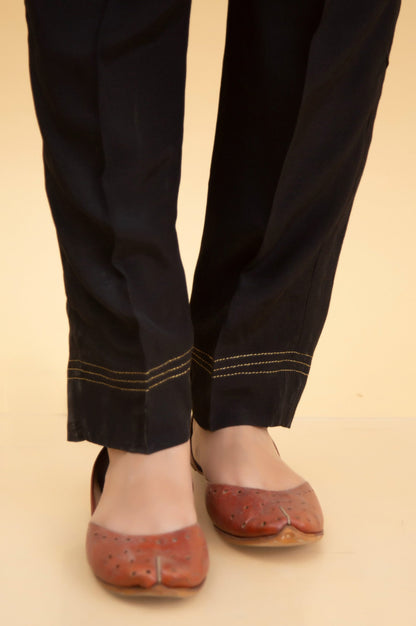 Basic Raw Silk Cigarette Pants - Black