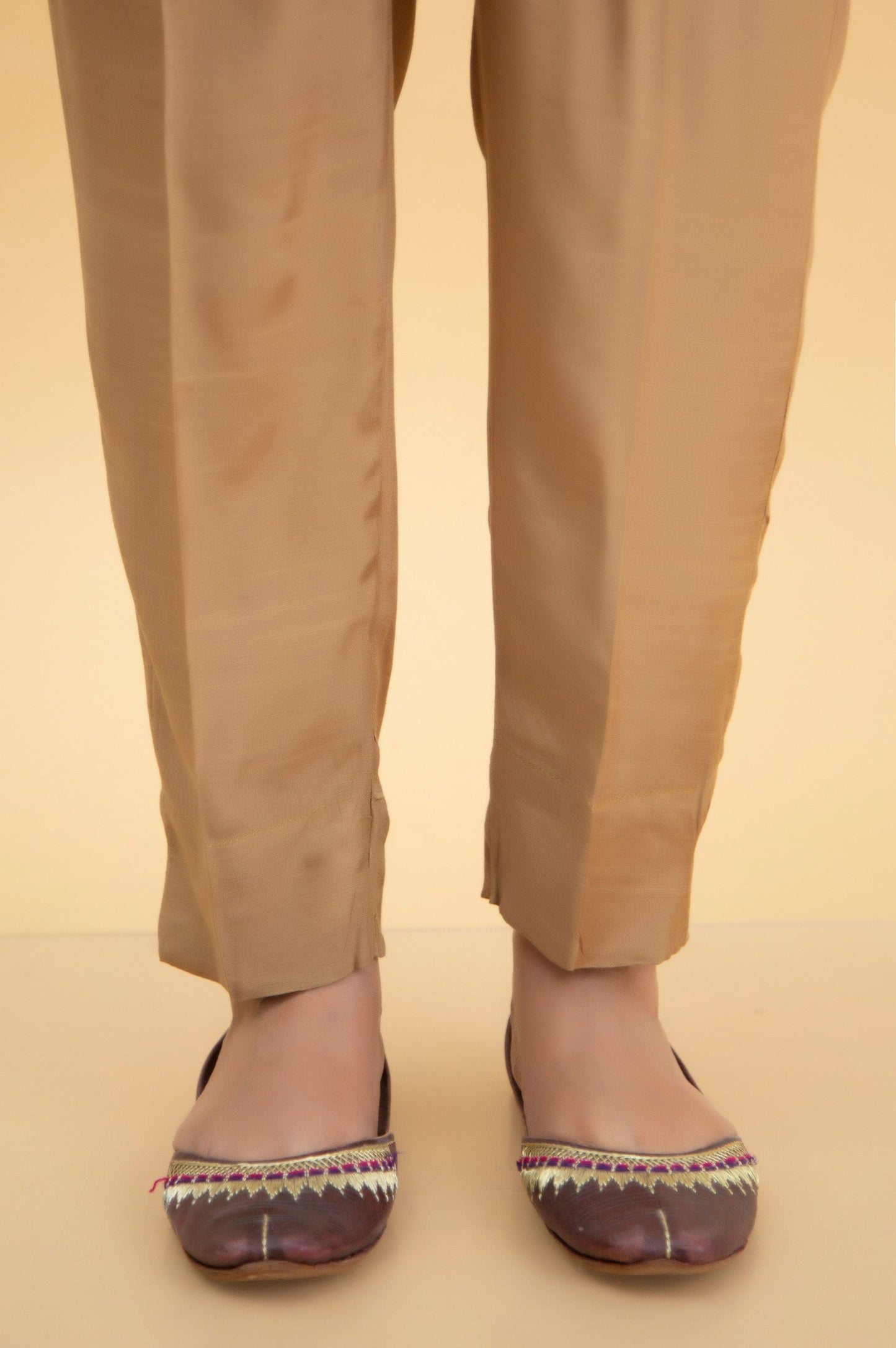 Basic Raw Silk Cigarette Pants - Gold