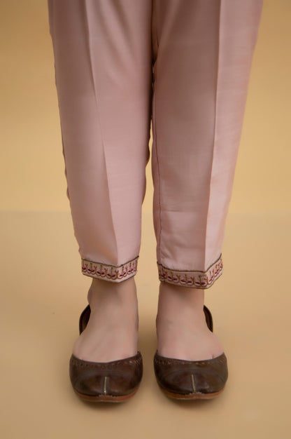 Basic Raw Silk Cigarette Pants - Peach