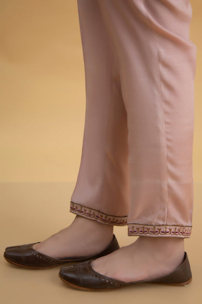 Basic Raw Silk Cigarette Pants - Peach