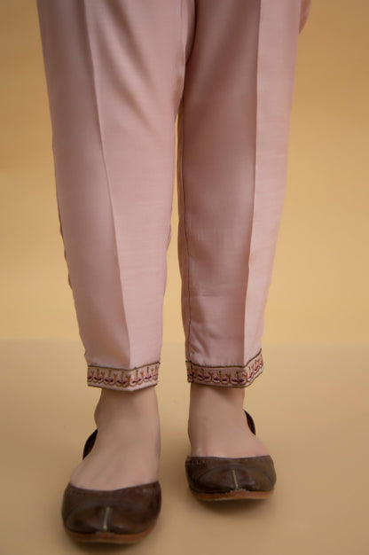 Basic Raw Silk Cigarette Pants - Peach