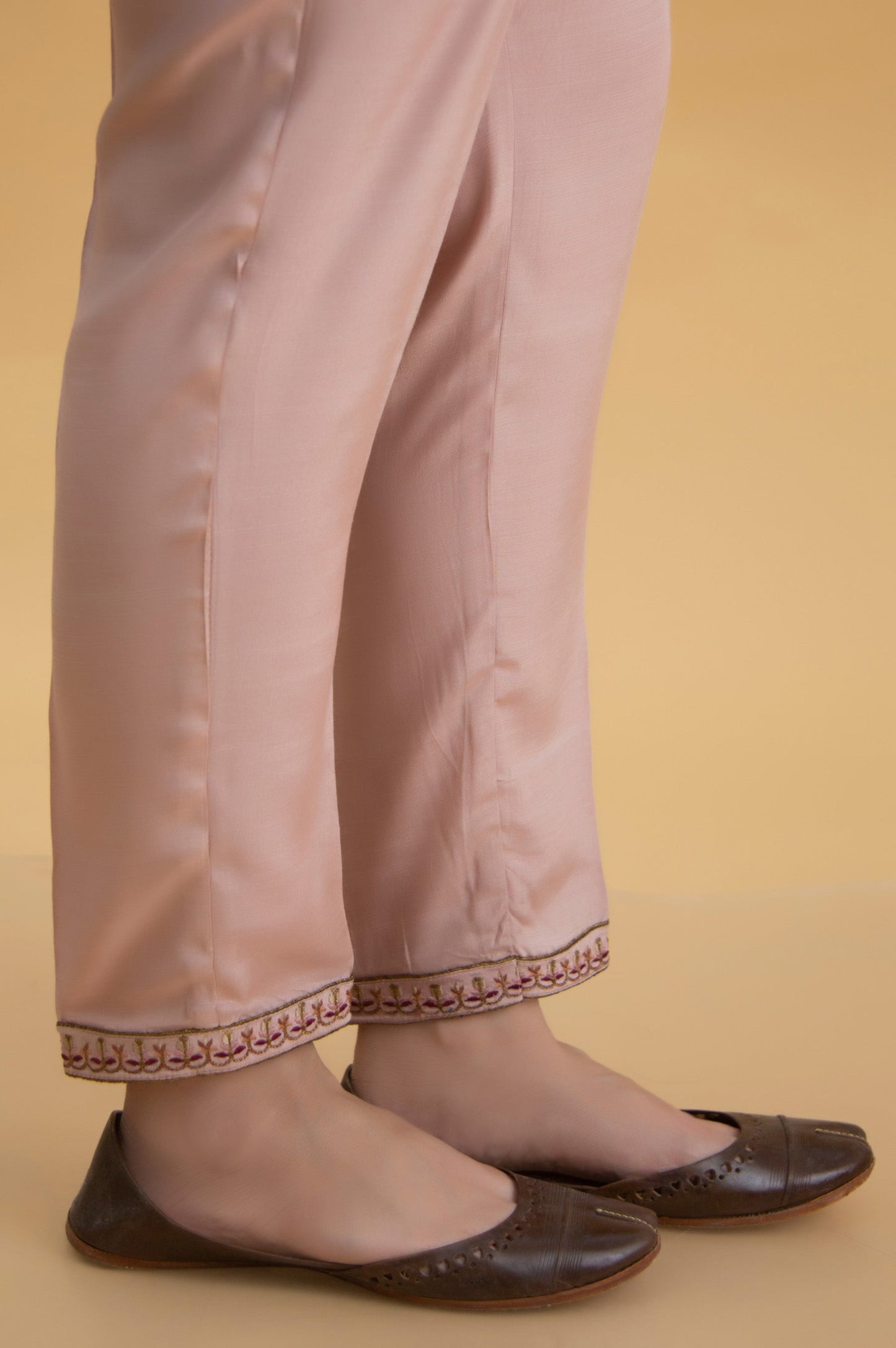 Basic Raw Silk Cigarette Pants - Peach