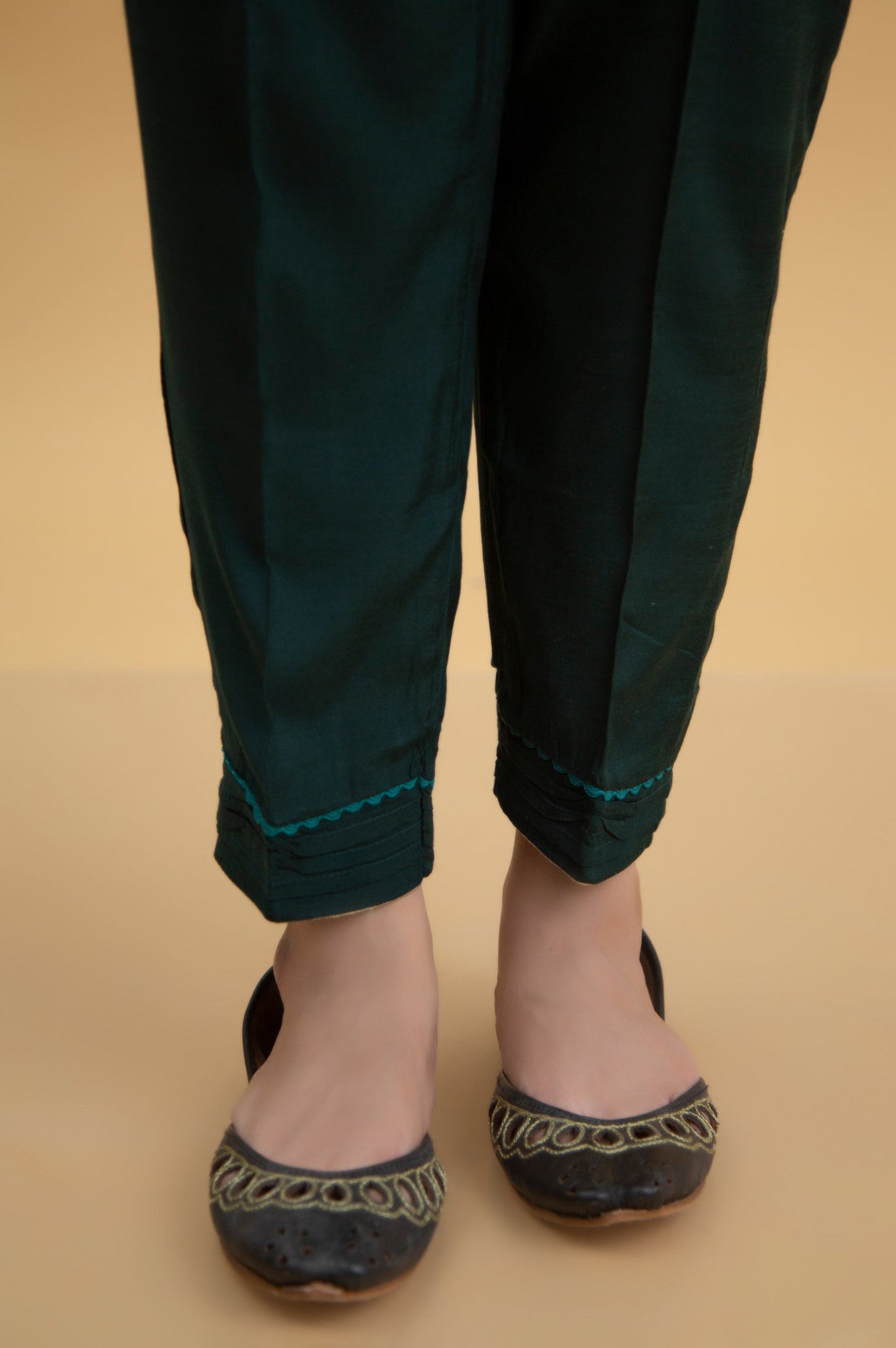 Basic Raw Silk Cigarette Pants - Sea Green