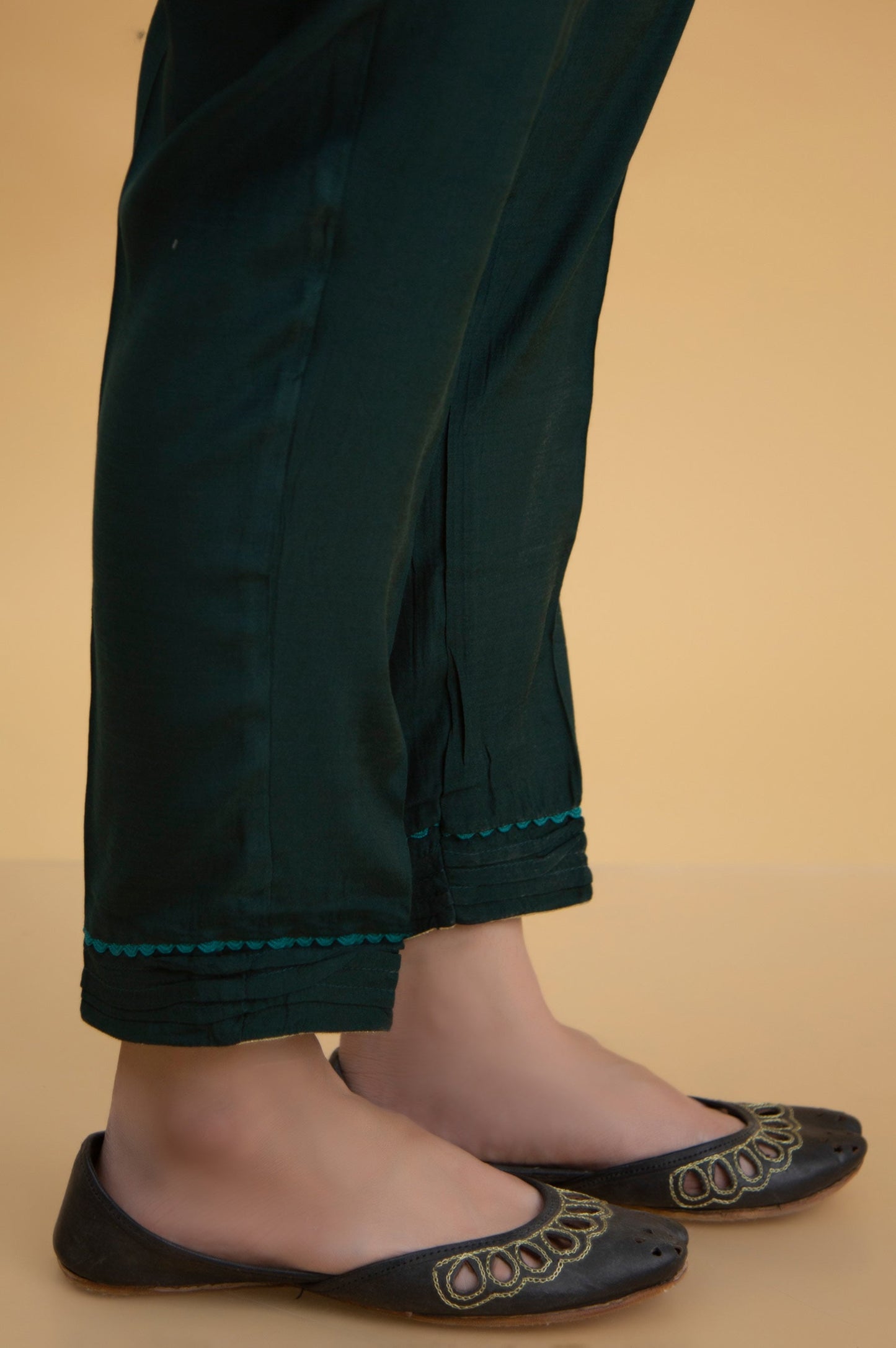 Basic Raw Silk Cigarette Pants - Sea Green