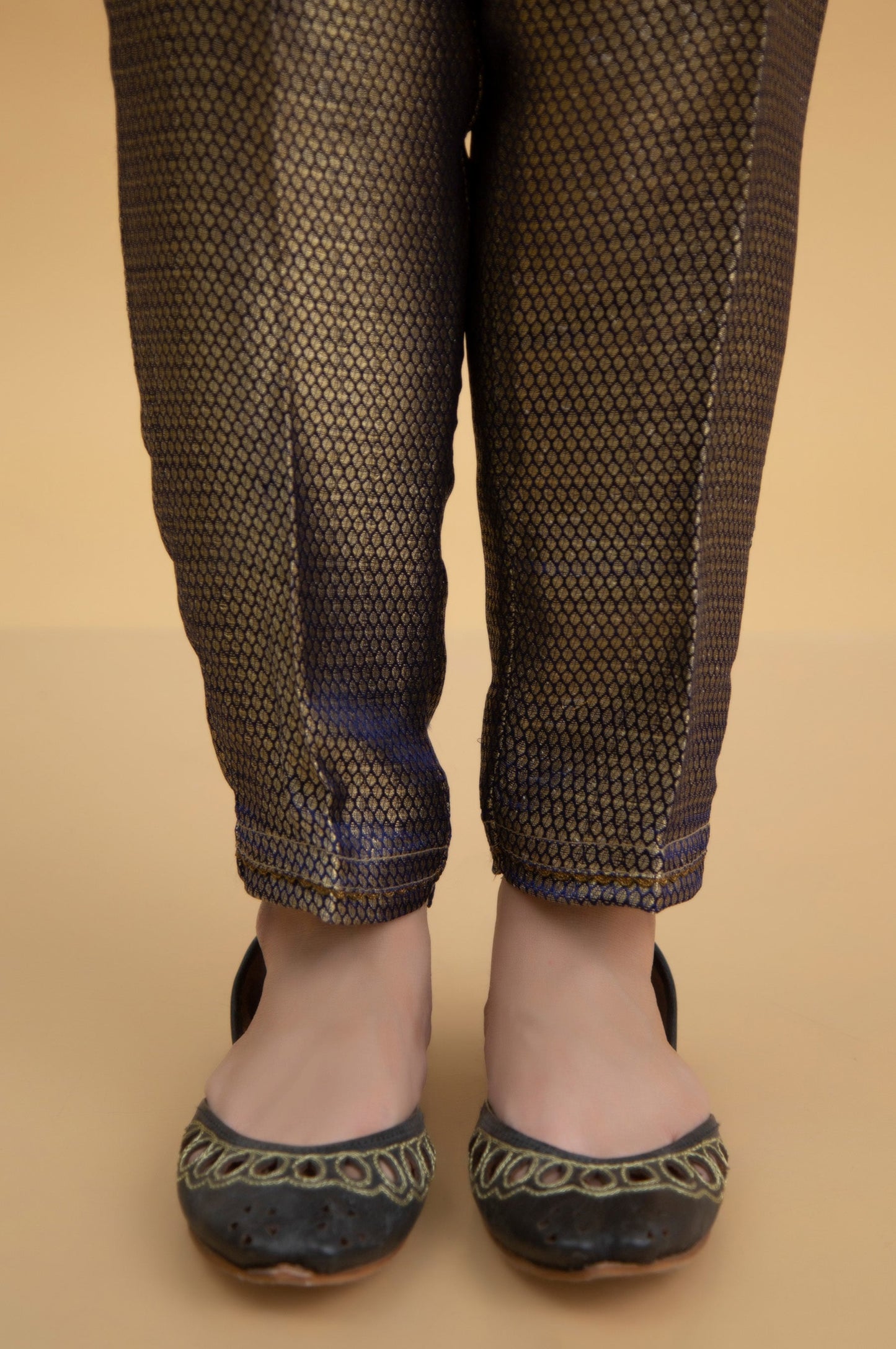 Basic Jamawar Cigarette Pants - Blue