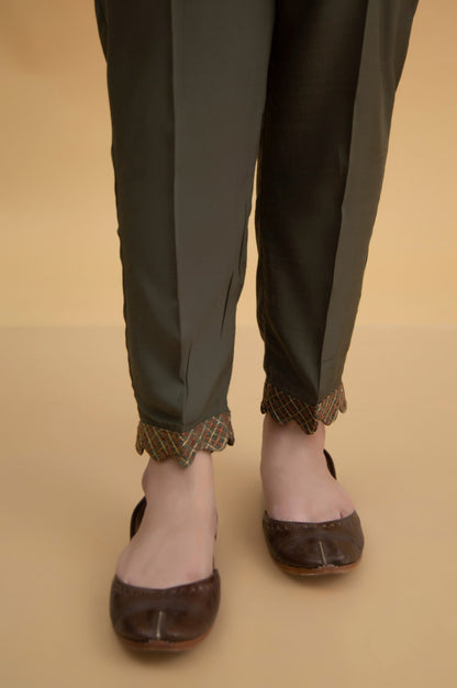 Basic Raw Silk Cigarette Pants - Green