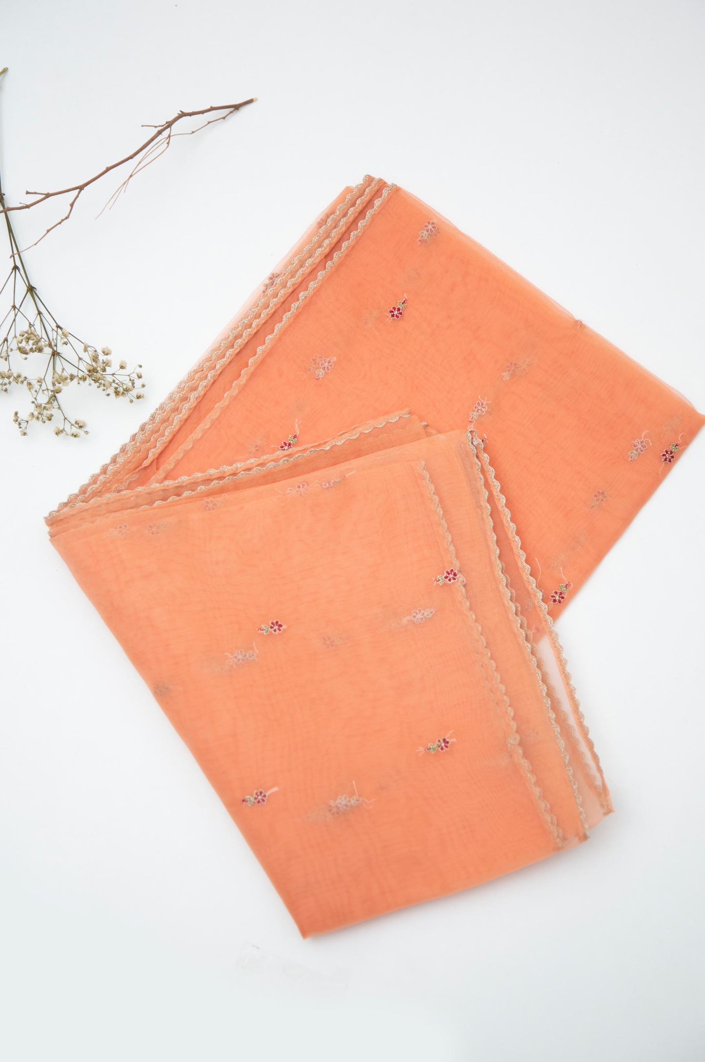 Printed Organza Dupatta - Peach