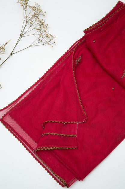 Printed Poly Net Dupatta - Pink