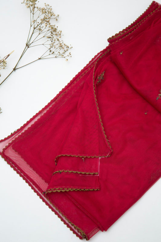 Printed Poly Net Dupatta - Pink