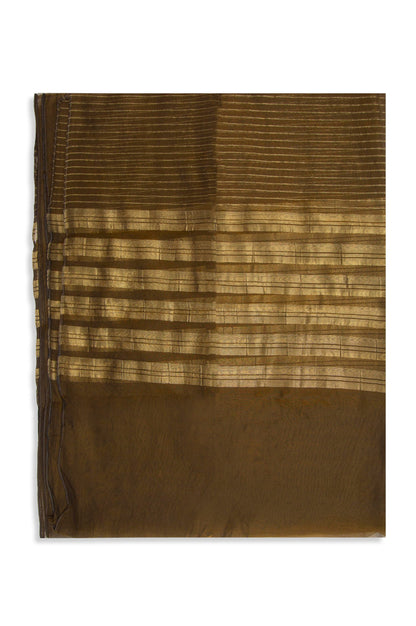 Printed Woven Zari Gold Dupatta - Copper