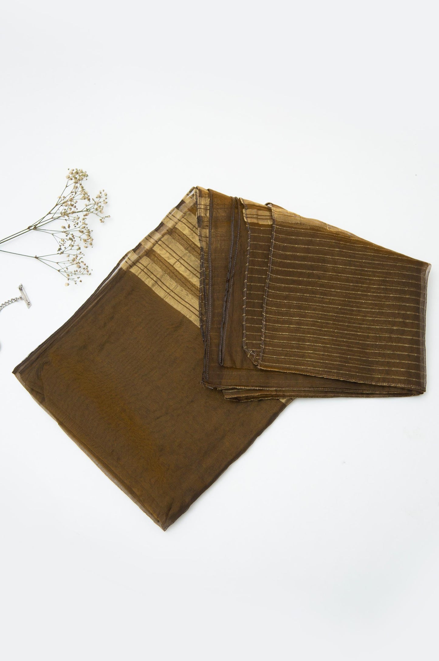 Printed Woven Zari Gold Dupatta - Copper