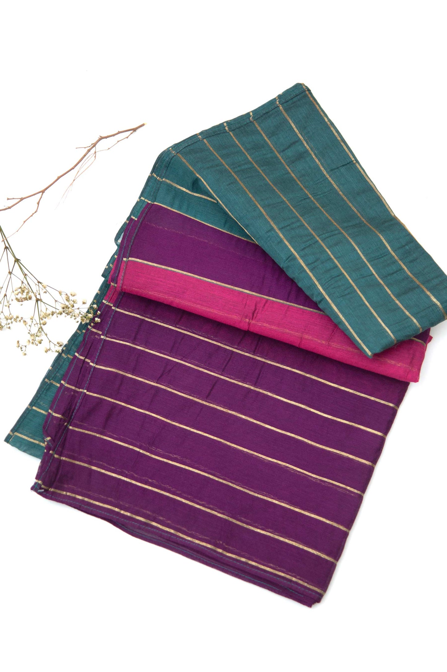 Printed Woven Zari Gold Dupatta - Teal