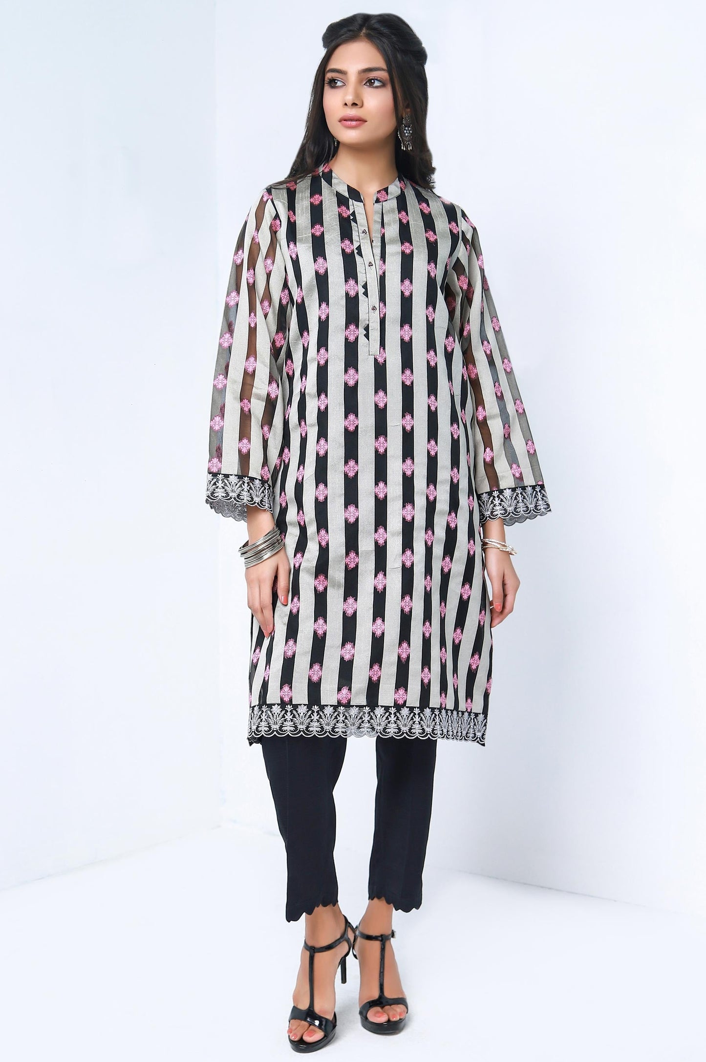 Stitched 1 Piece Jacquard Organza Embroidered Shirt