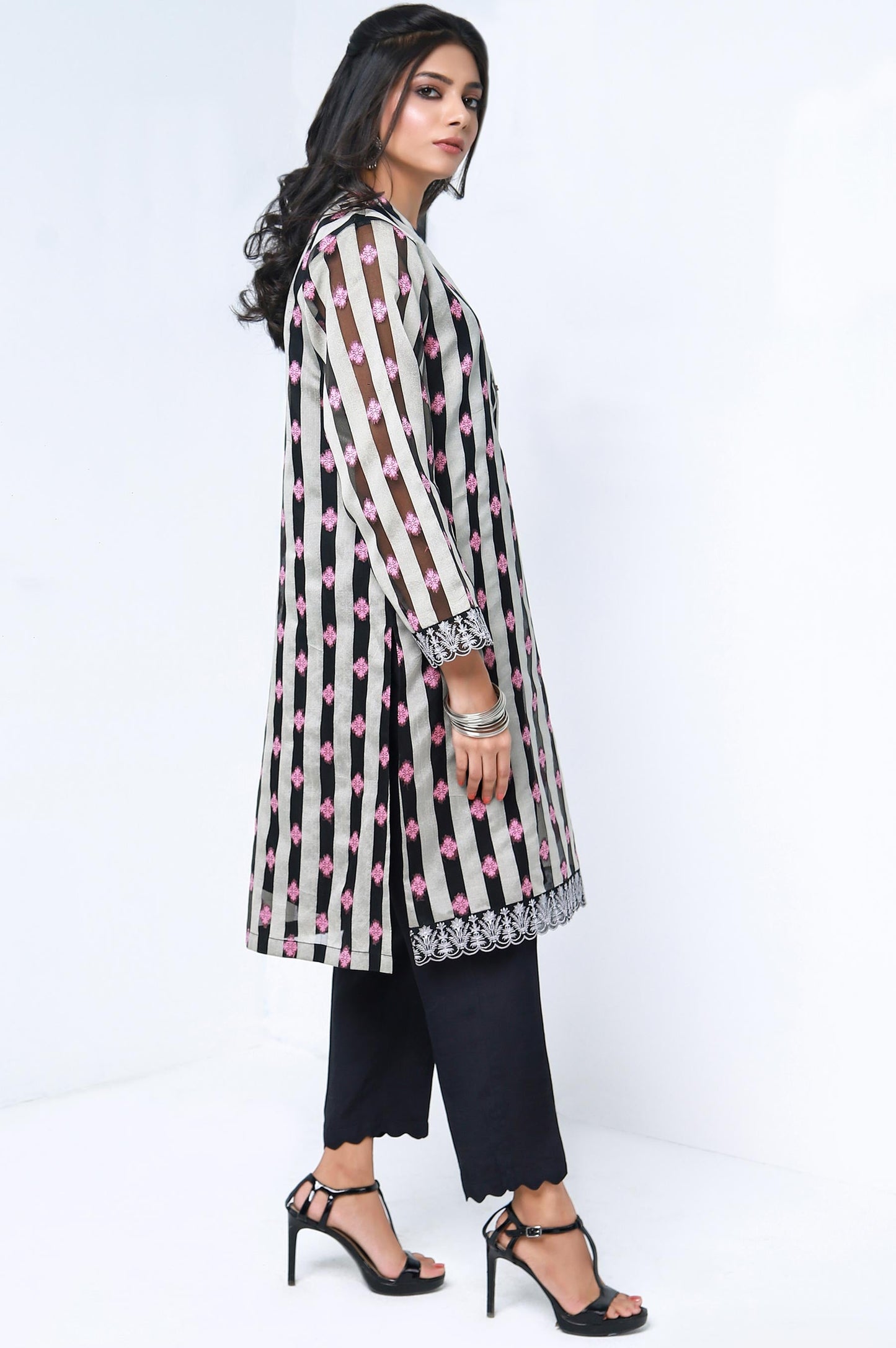 Stitched 1 Piece Jacquard Organza Embroidered Shirt