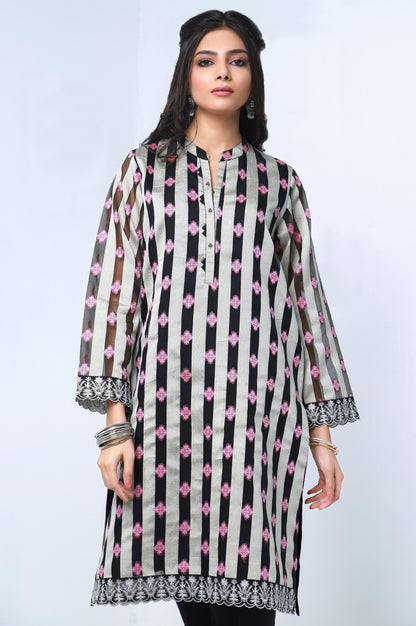 Stitched 1 Piece Jacquard Organza Embroidered Shirt