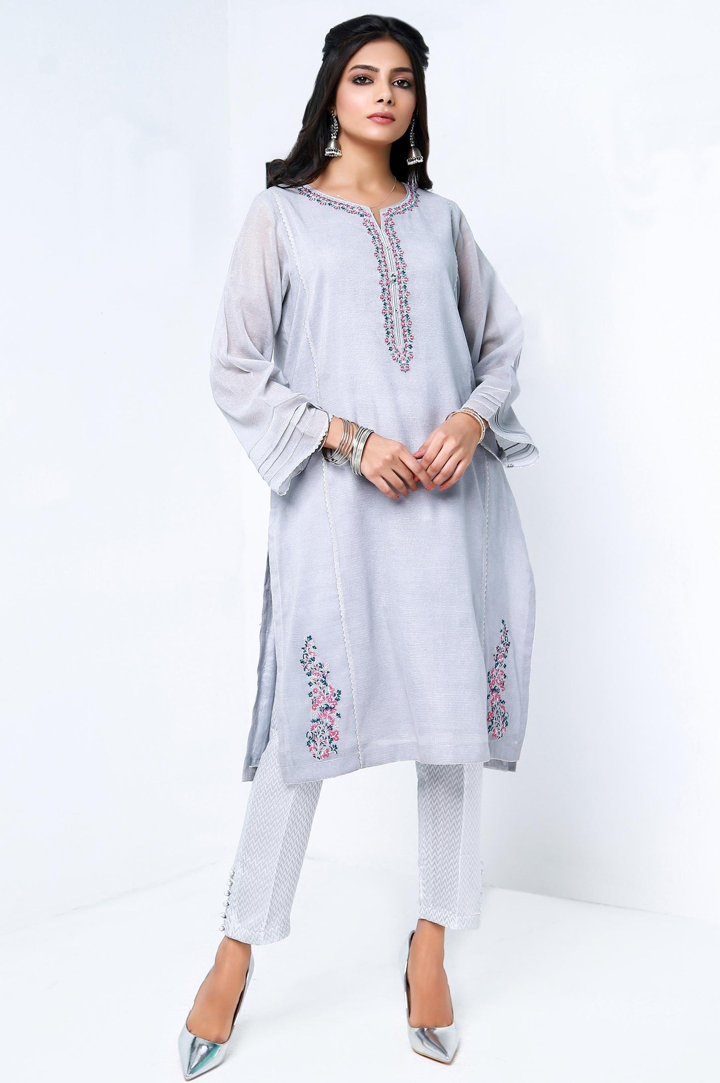 Stitched 1 Piece Cotton Net Embroidered Shirt