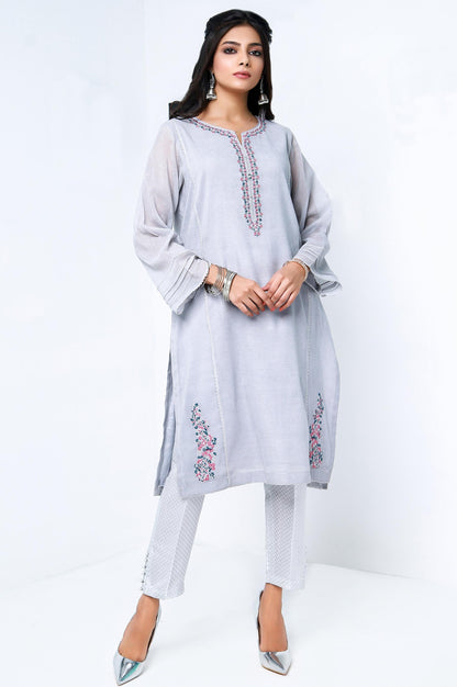 Stitched 1 Piece Cotton Net Embroidered Shirt