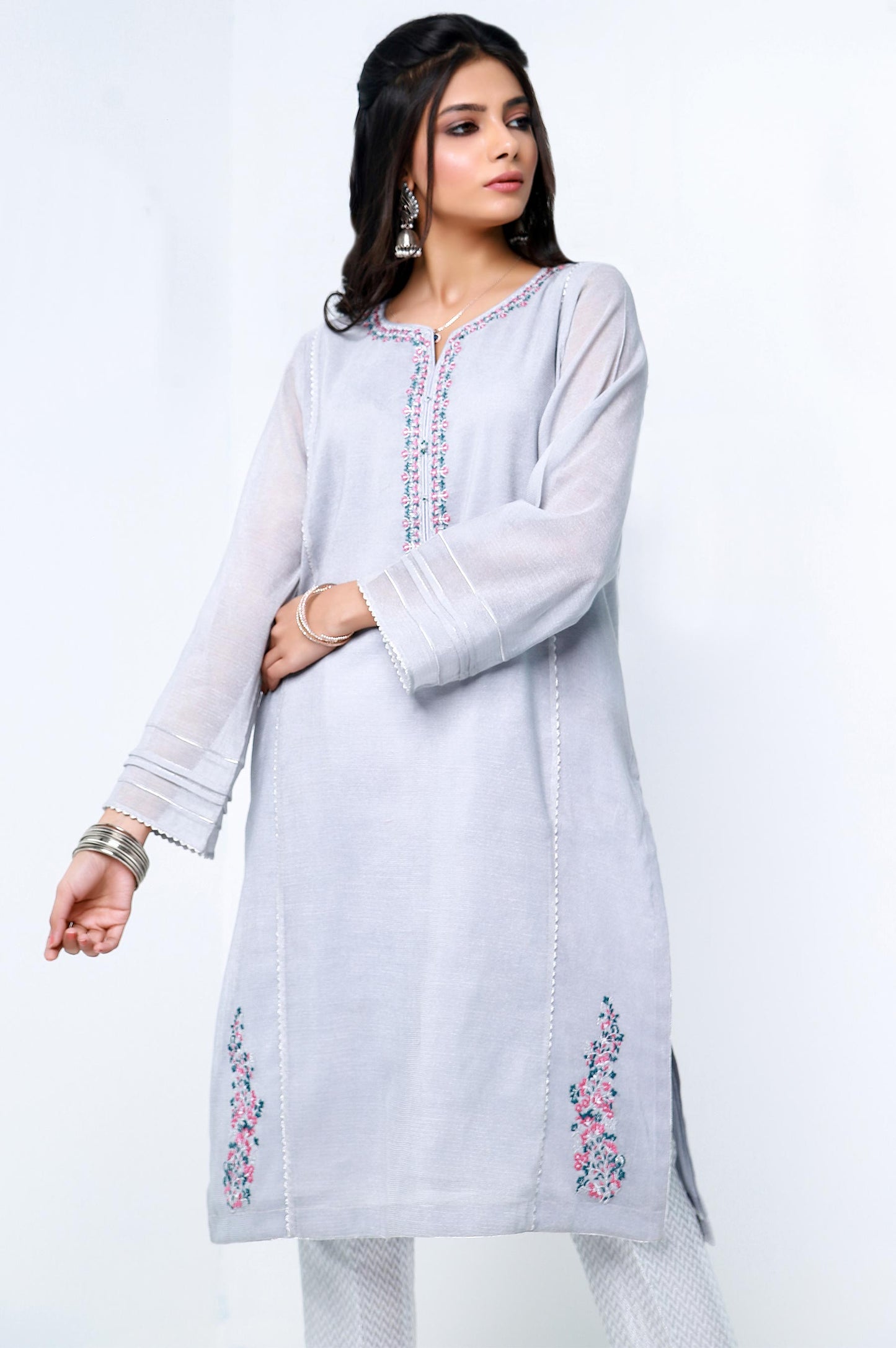 Stitched 1 Piece Cotton Net Embroidered Shirt