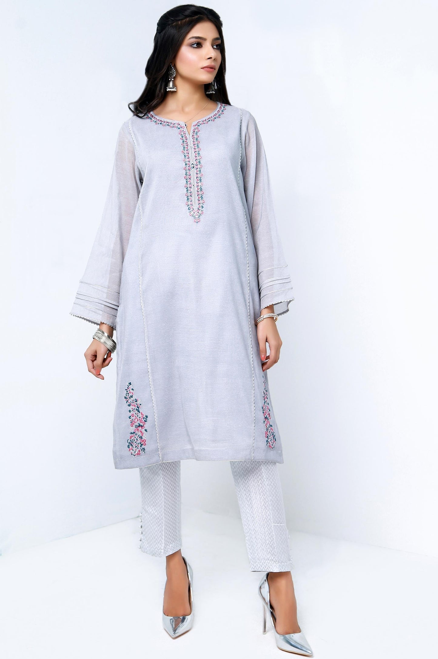 Stitched 1 Piece Cotton Net Embroidered Shirt
