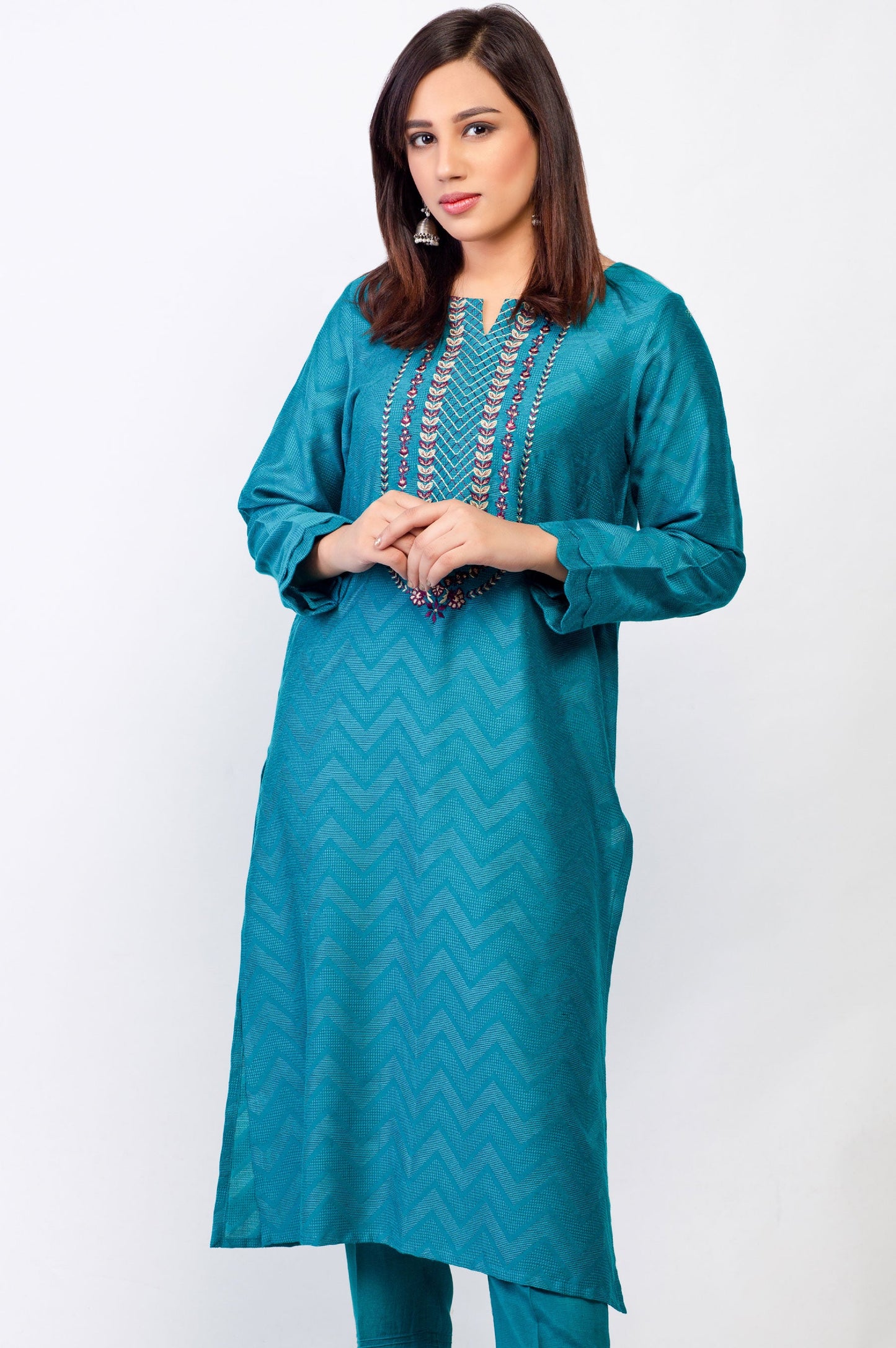 Stitched 1 Piece Self Jacquard Embroidered Shirt